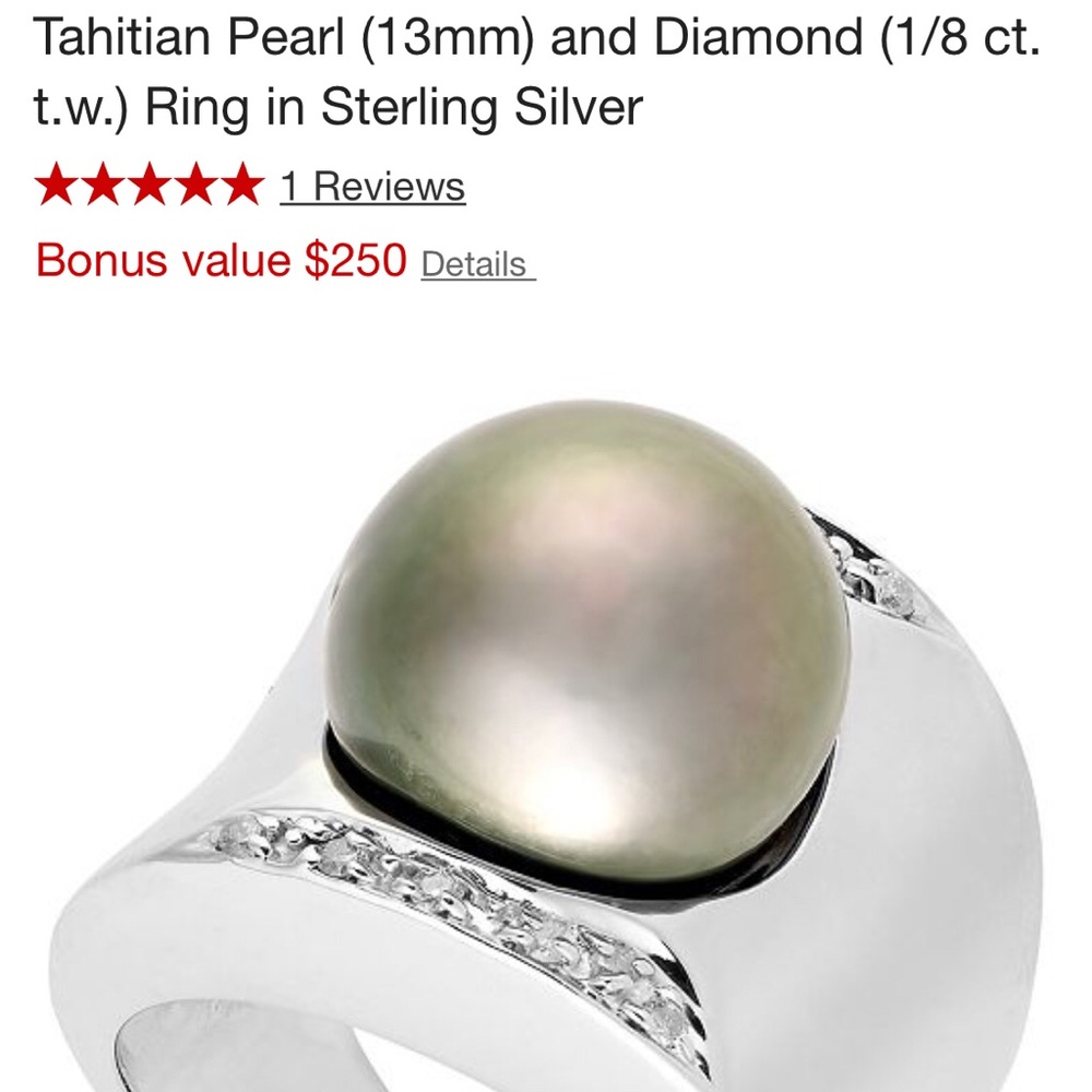 Tahitian pearl ring 925 SS and diamonds ZS 7